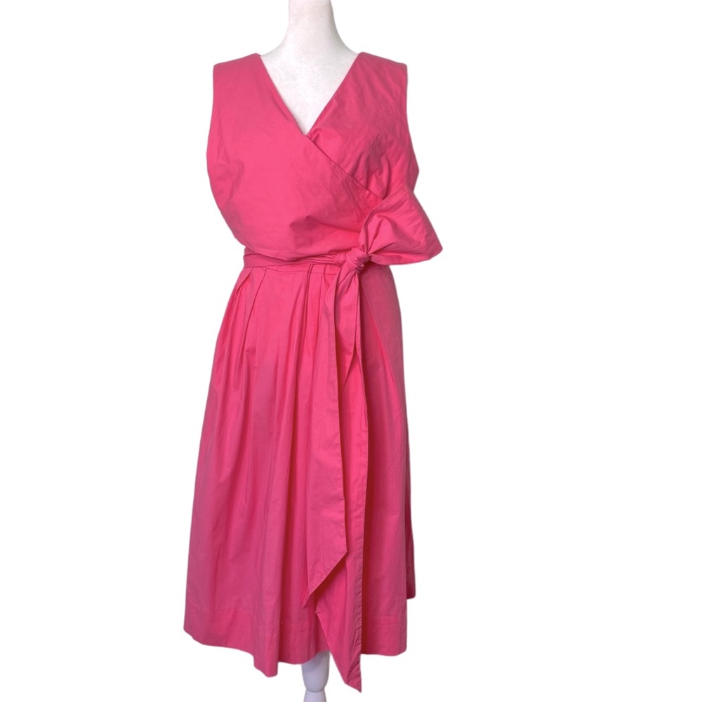 J Crew V-Neck Wrap Dress Brilliant Azalea Midi Sleeveless Cotton (Size 18)